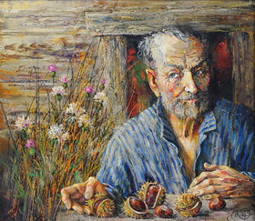 Old Man and Chestnuts 2013. Canvas, oil. 70х80 cm