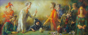 Dispute about an egg 2013. Canvas, oil. 50х120 cm