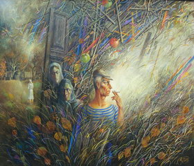 Memories left villages. 2003y. canvas, oil. 96х110 cm